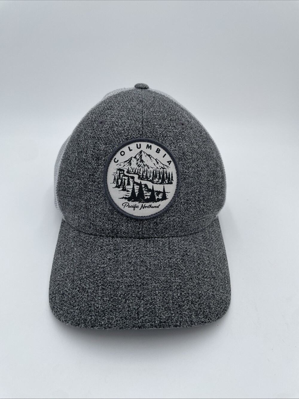 Mens Columbia FlexFit Hat Cap Gray Grey Pacific Northwest Outdoors Casual